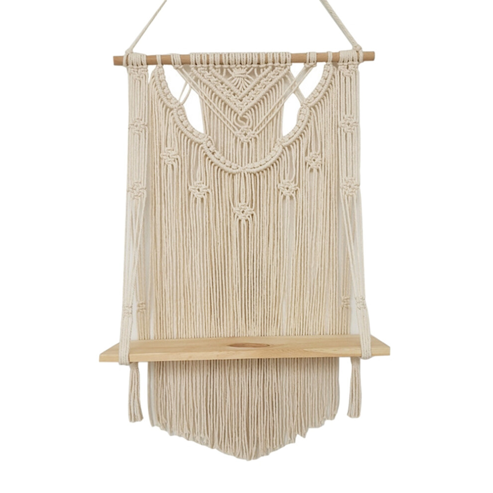 Macrame Wall Hanging Shelf, Single Tier Wood Floating Hanging Shelf Organizer Hanger, Boho Home Wall Decor 6032433124729