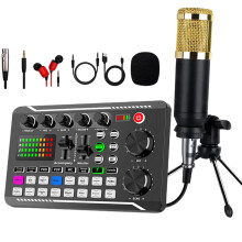 Professional Audio Mixer with Live Sound Card, Audio Interface DJ Mixer with Sound Card and Voice Changer, Podcast Production Studio Equipment with