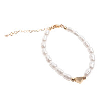 Adjustable Dainty Pearls Bracelet for Women Classic White Pearl Design with Heart Charm Jewelry Real Gold Silver Plated Double Layered Pearl Bracelet