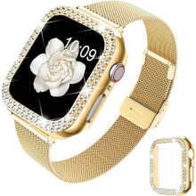 Hochwertiges Apple Watch-Zubehör mit Diamantgehäuse, Mesh-Armband mit magnetischem, verstellbarem Verschluss für Apple Watch Series 9, 8, 7, 6,