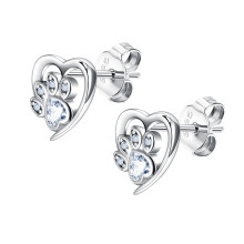 925 Sterling Silver Stud Earrings, Stud Earrings White Gold Cubic Zirconia Heart Studs, Hypoallergenic Earrings Dainty Earrings Jewellery for Brides