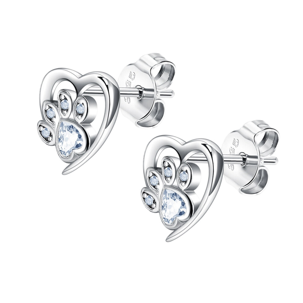 925 Sterling Silver Stud Earrings, Stud Earrings White Gold Cubic Zirconia Heart Studs, Hypoallergenic Earrings Dainty Earrings Jewellery For Brides White,Silver,Gold