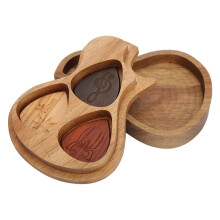 Houten gitaarplectrumdoos met plectrums. Creatieve gitaaruitstraling, doordacht ontwerp, hoogwaardige houten plectrums met natuurlijke houtstructuur.