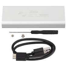 Contenitore SSD con dissipatore di calore in alluminio e pad termico, funzionamento silenzioso con standard SATA e USB pienamente conformi, struttura