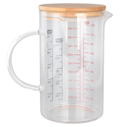 1000ml V-förmiger Messbecher aus Glas mit Bambusgriff