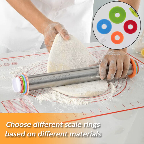 Non Stick Rolling Pin with Thickness Rings for Baking, Stainless Steel Dough Roller Enables Precise Thickness Control, Multi-Purpose Tool for 2