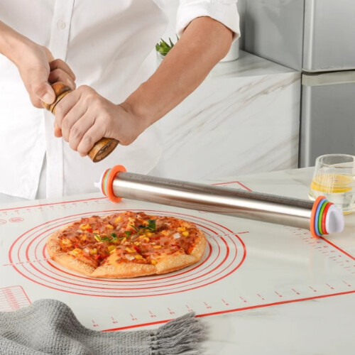 Non Stick Rolling Pin with Thickness Rings for Baking, Stainless Steel Dough Roller Enables Precise Thickness Control, Multi-Purpose Tool for 1