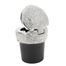 Universal Car Ashtray with LED Light DiamondStudded Smokeless Container White