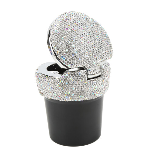 Universal Car Ashtray with LED Light DiamondStudded Smokeless Container White
