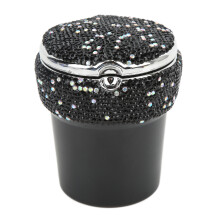 Universal Black Car Ashtray with LED Indicator & Diamond Studded Design