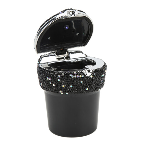 Universal Black Car Ashtray with LED Indicator & Diamond Studded Design 1