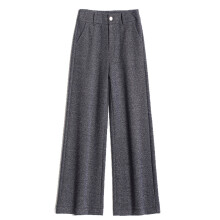 Losse lange broek voor dames, elastische hoge taille, wijde pijpen, wollen mix, rechte pijpen, uitlopend model, stijlvolle en comfortabele pasvorm