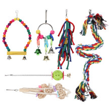 Bird Cage Accessories Hanging Swing Perch Toy, Chewable Wood And Plastic Combination For Conure Macaw, Promotes Physical Activity And Mental