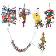 Conjunto multicolorido de escada de corda com blocos de madeira para animais de estimação, ponte suspensa, acessórios para gaiola, brinquedo de