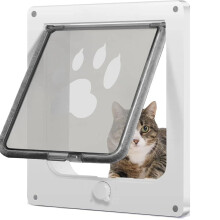 Cat Flap with 4 Way Locking Modes and Magnetic Closure for Screen Doors, White Pet Door for Cats and Puppies