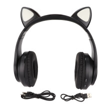 Căști pentru copii cu urechi de pisică, căști wireless over-ear, căști cu anulare activă a zgomotului cu LED-uri strălucitoare în formă de