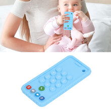 Mordente in Silicone per Bebè Blu Brillante – Dentizione Morbida Sensoriale a Forma di Telefono