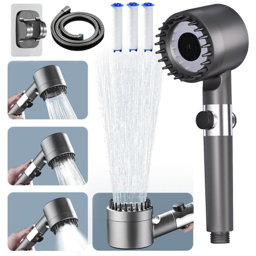 Filtered Handheld Shower System, Easy Installation with Universal Fit, 3 Spray Modes High Pressure Shower Head with Adjustable Settings, Replaceable