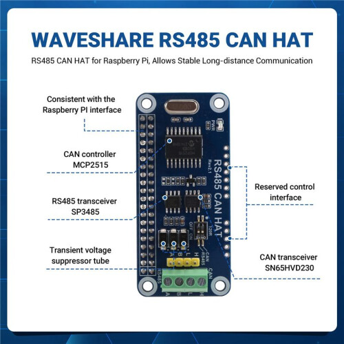 Waveshare RS485 CAN HAT per Raspberry Pi Consente Comunicazioni Stabili un Lunga Distanza Supporta Schede Serie Raspberry Pi 2