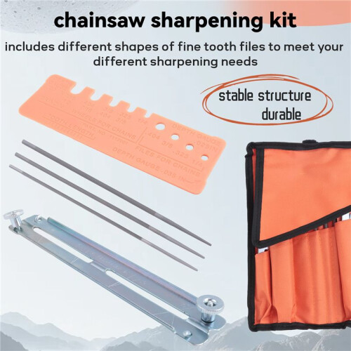 10Pcs Chainsaw Sharpener File Kit,Wood Handle,Files,Depth Gauge,Round Files,Filing Guide for Sharpening Chain Saw Blades 2