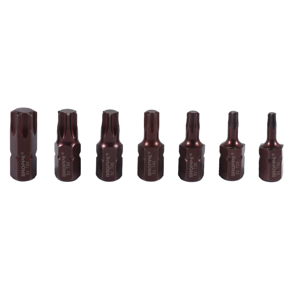 Broppe 7Pcs T20-55 Torx Screwdriver Bit S2 Steel 10Mm Hex Shank For Impact Screwdriver T20/T25/T30/T40/T45/T50/T55 6031002127505