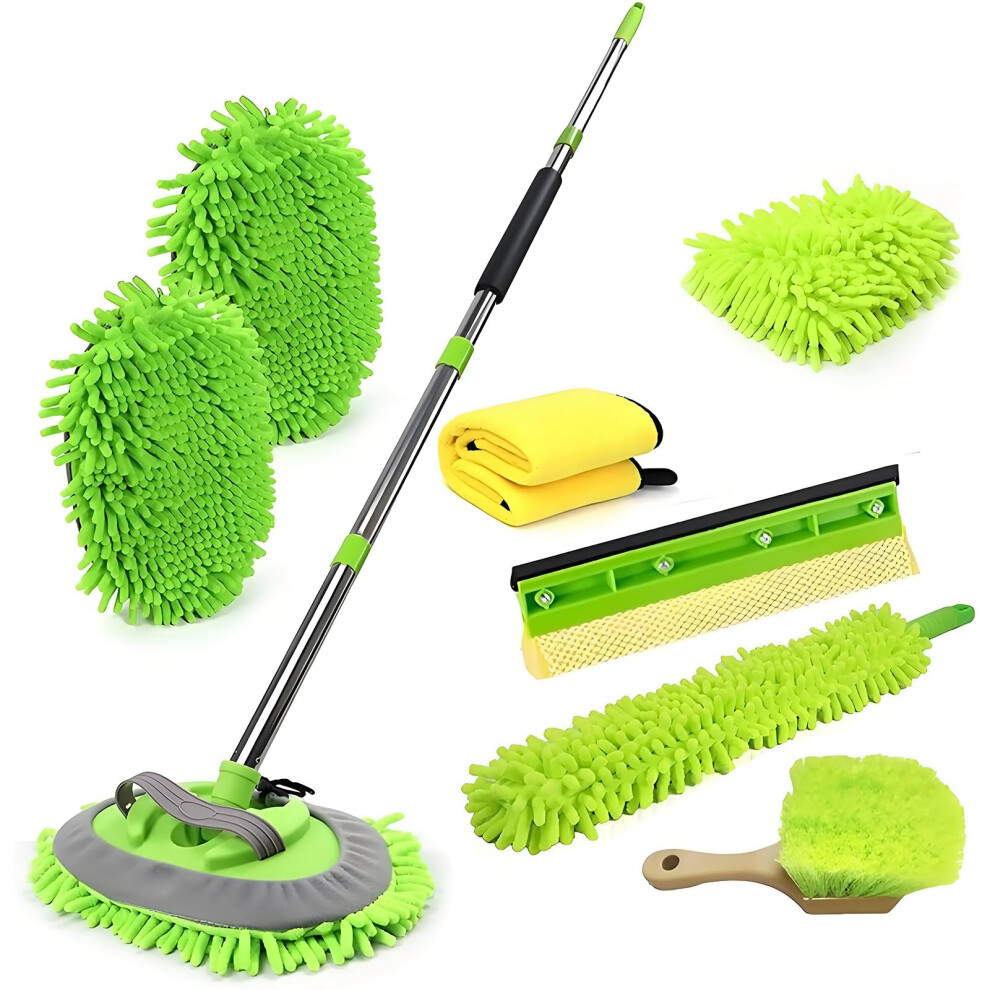 62 Inch Car Wash Brush With Long Handle, Microfiber Telescopic Mop Kit For Cars Trucks Rvs, 8Pcs 9187378503522