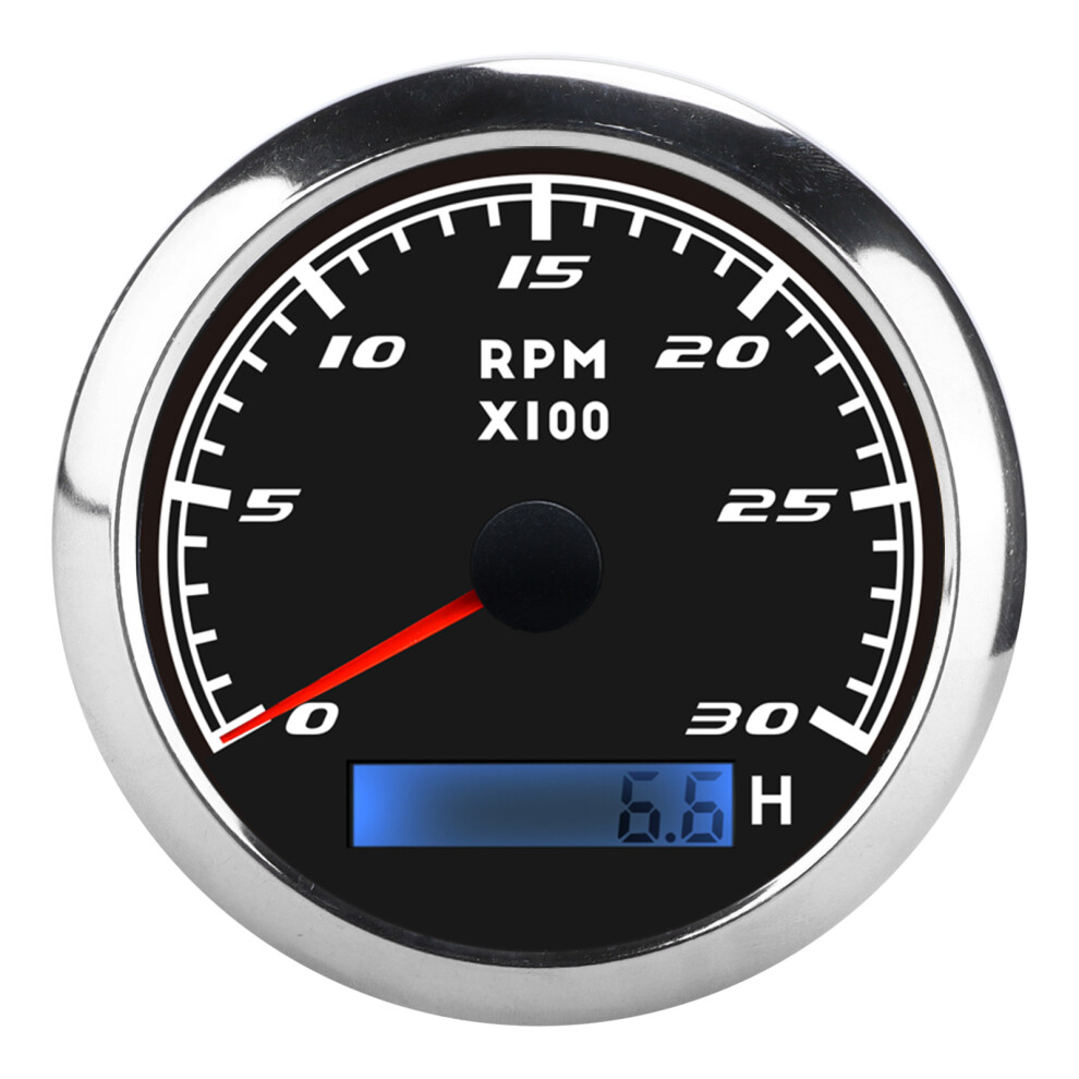 Pointer Tachometer For 85Mm Engine Monitoring, Increased Sensitivity Stepping Motor With Backlight And Hour Meter, Waterproof Ip67 Rated Gauge Red 9358999829043
