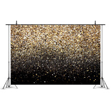 Fondo fotográfico para ocasiones especiales, fondo abstracto vintage en negro y dorado con foco de luz de lentejuelas degradadas, vinilo con puntos