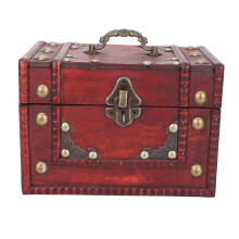 Baú de madeira decorativo, caixa de armazenamento vintage para joias, lembranças, cartas e cartões de visita com design rústico de fechadura,