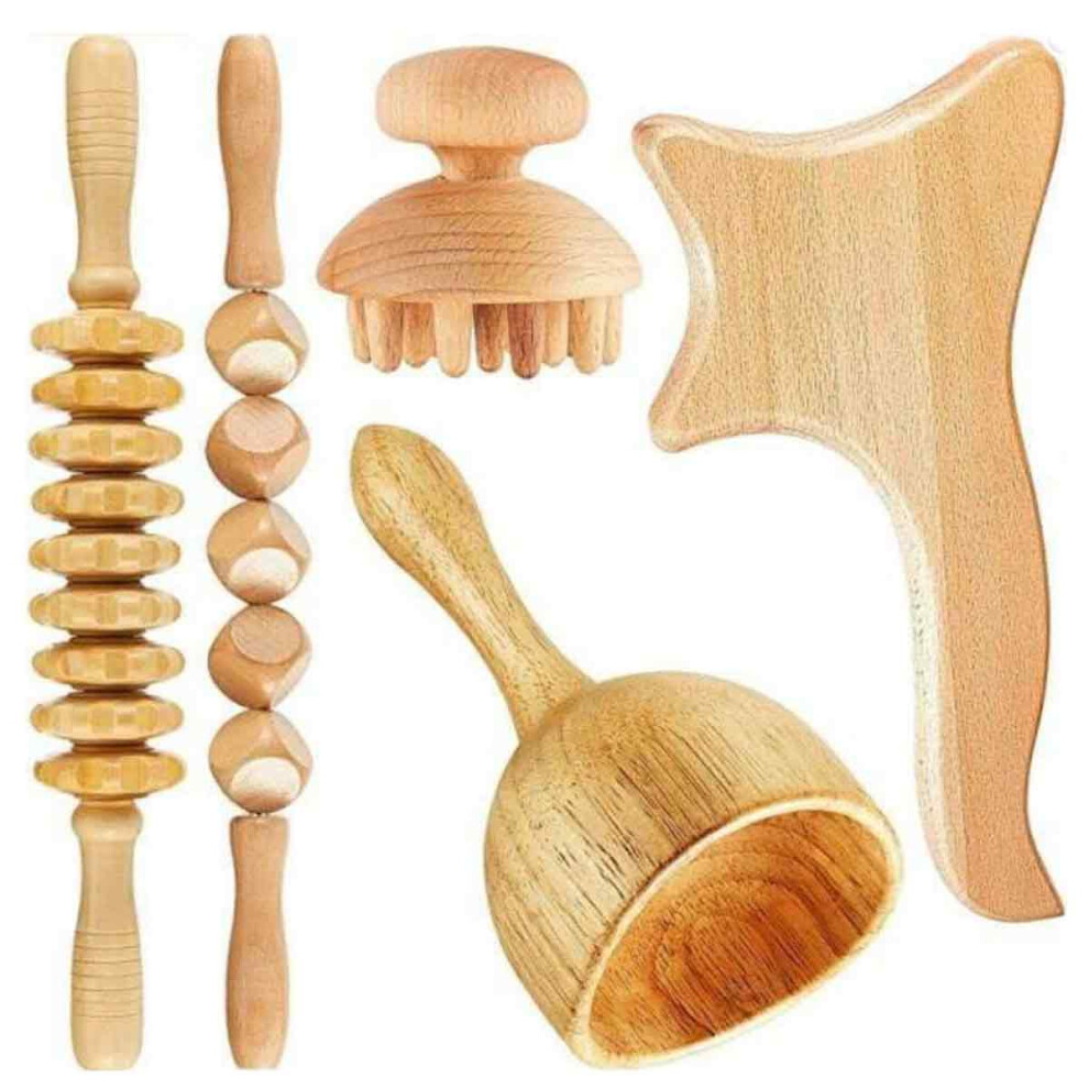 Wood Therapy Massage Tools for Muscle Recovery, Cellulite Massager with 13-Inch Natural Wood Build, Lymphatic Drainage and Body Sculpting Roller for