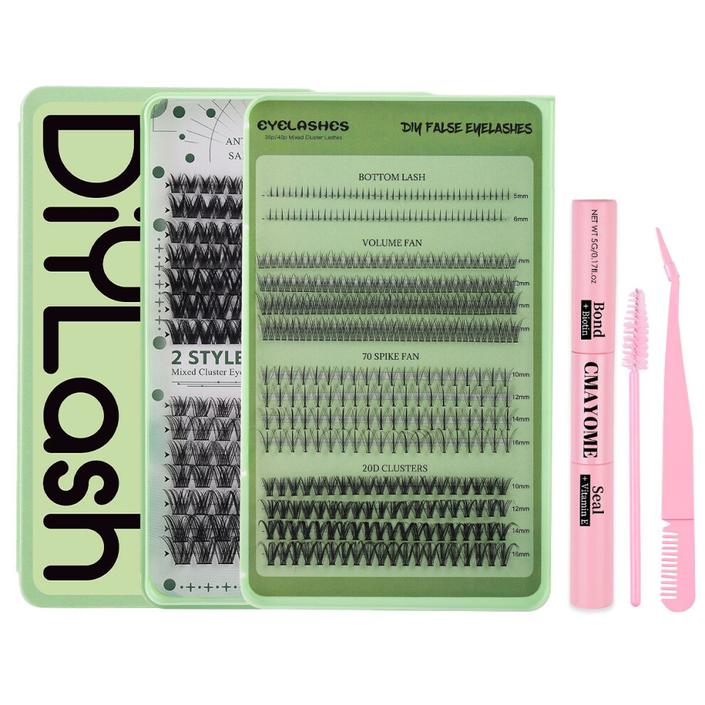 Individual Lash Extensions Kit for Beginners, NO Glue Included C Curl Cluster Eyelashes 192Pcs with Waterproof and Wispy Design, Create a variety of