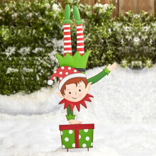 Weihnachtsgartenstecker Elf Gartenzwerg Metall Deko Outdoor Feiertagszeichen 12 Zoll