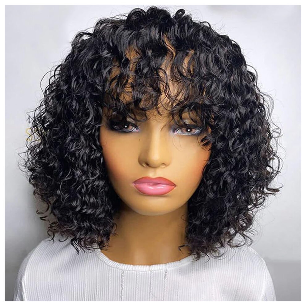 Short PixieCut Human Hair Wigs With Bangs Jerry Curly Non Lace Front Wig Highlight Colored Wigs For Women