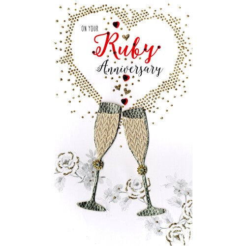Ruby 40th Anniversary Greeting Card Hand-Finished Champagne Range Cards