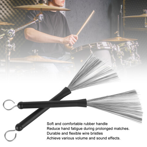 2Pcs Drum Brush Rubber Handle Steel Wire Retractable Portable Tool 1