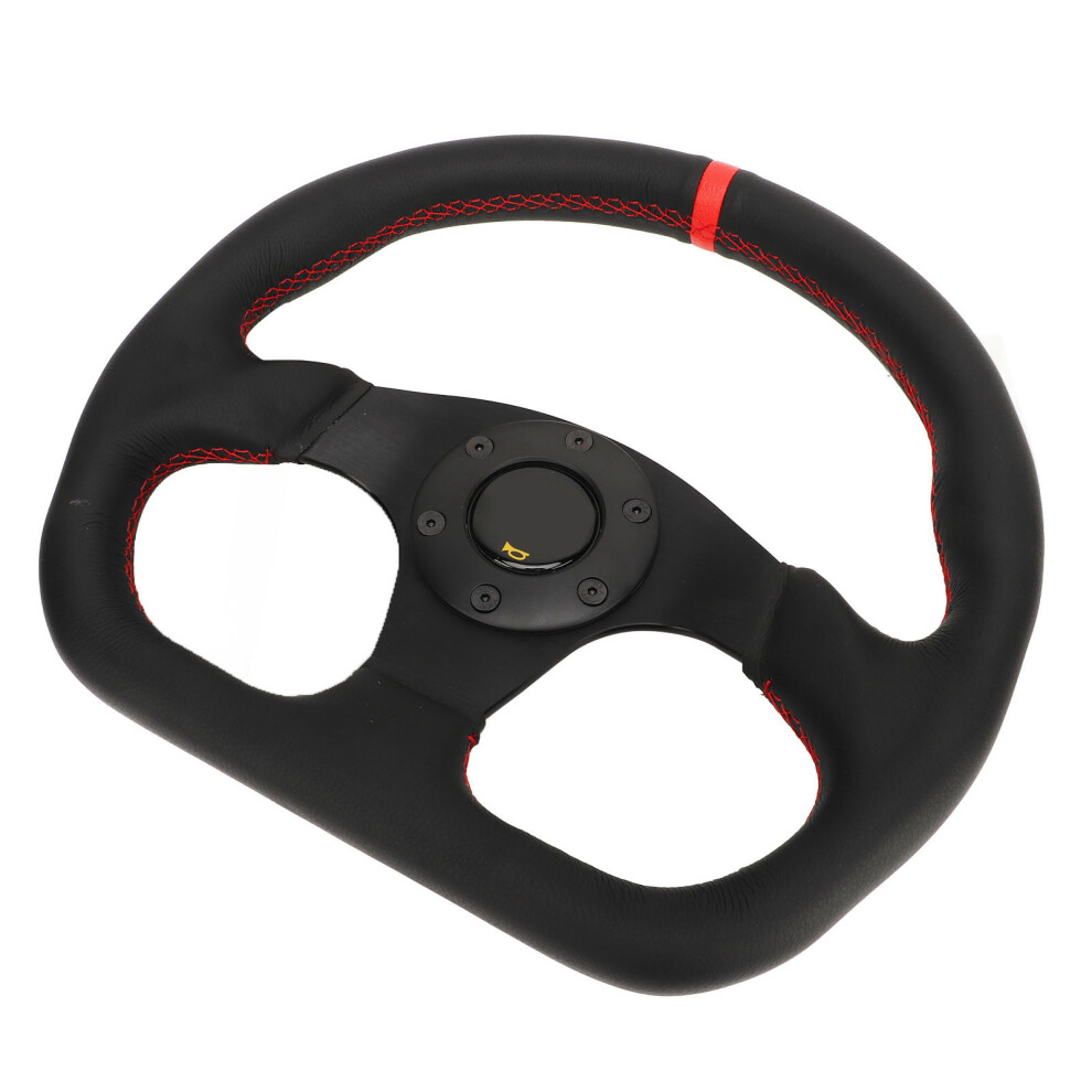 D Type Steering Wheel Leather Aluminum Alloy 325Mm Universal Fit Black 3441376728605
