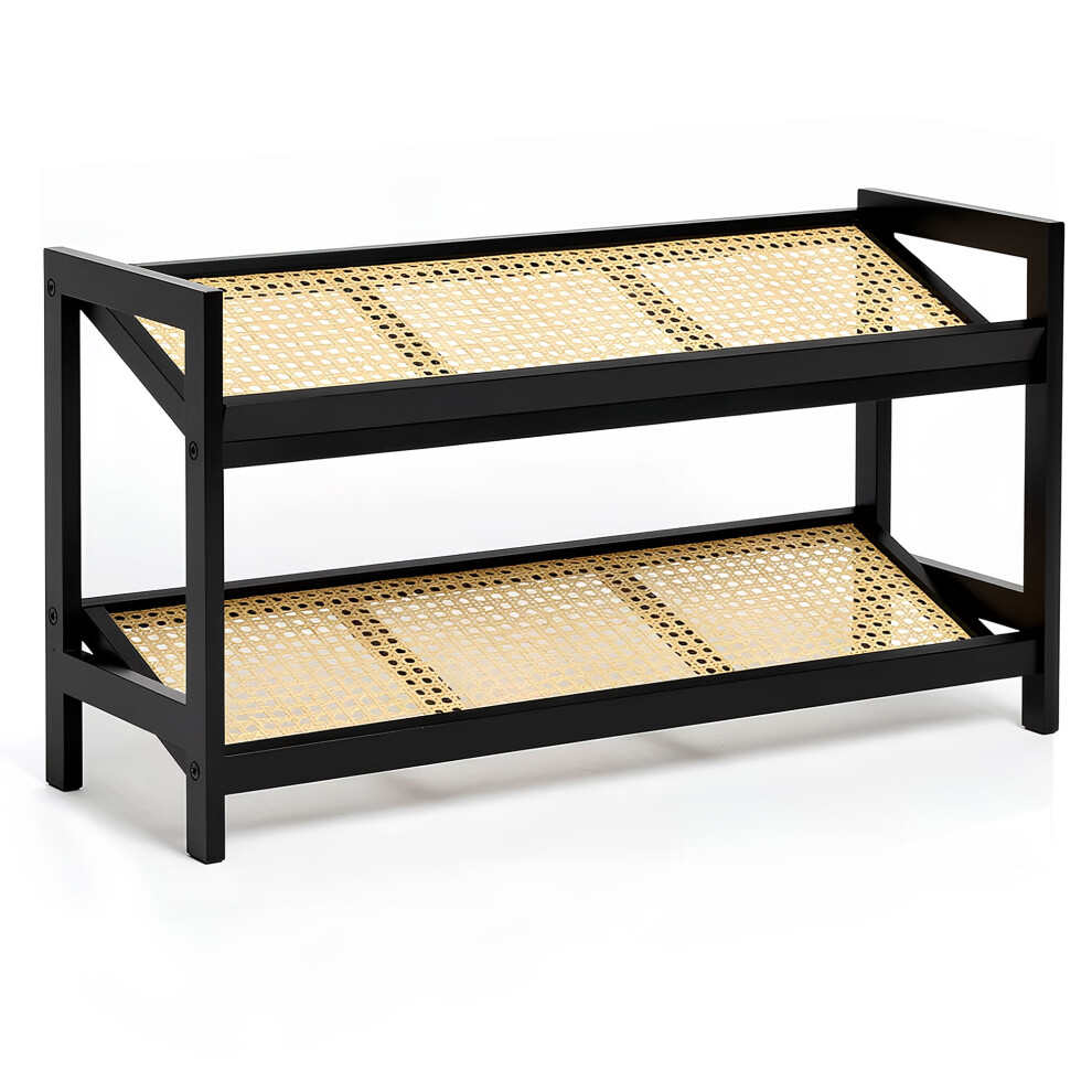 Keplin 3-Tier Bamboo And Rattan Shoe Organiser Rack - Durable, Easy Assembly - Black And Natural / 30Cm - Image 3
