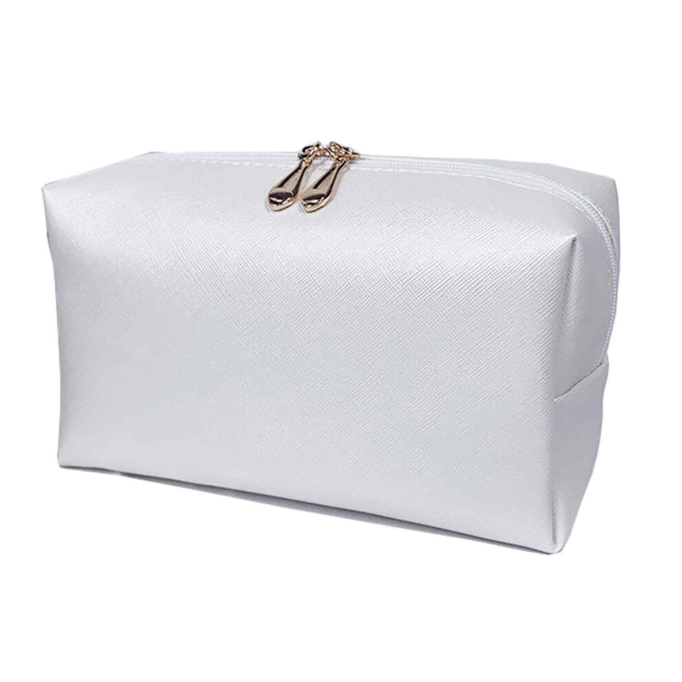 Versatile Usage Cosmetic Pouch for Women, Spacious PU Leather Makeup Bag with Personalized Chenille Letter, Waterproof Durable Travel Toiletry