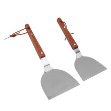 Spatule plate en acier inoxydable avec poignée en bois de hêtre, résistante à la chaleur