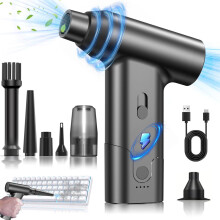 Compressed Air Duster, Portable Electric Air Blower with Adjustable Settings and LED Light, Rechargeable High-Speed Turbo Fan for Computer, Car
