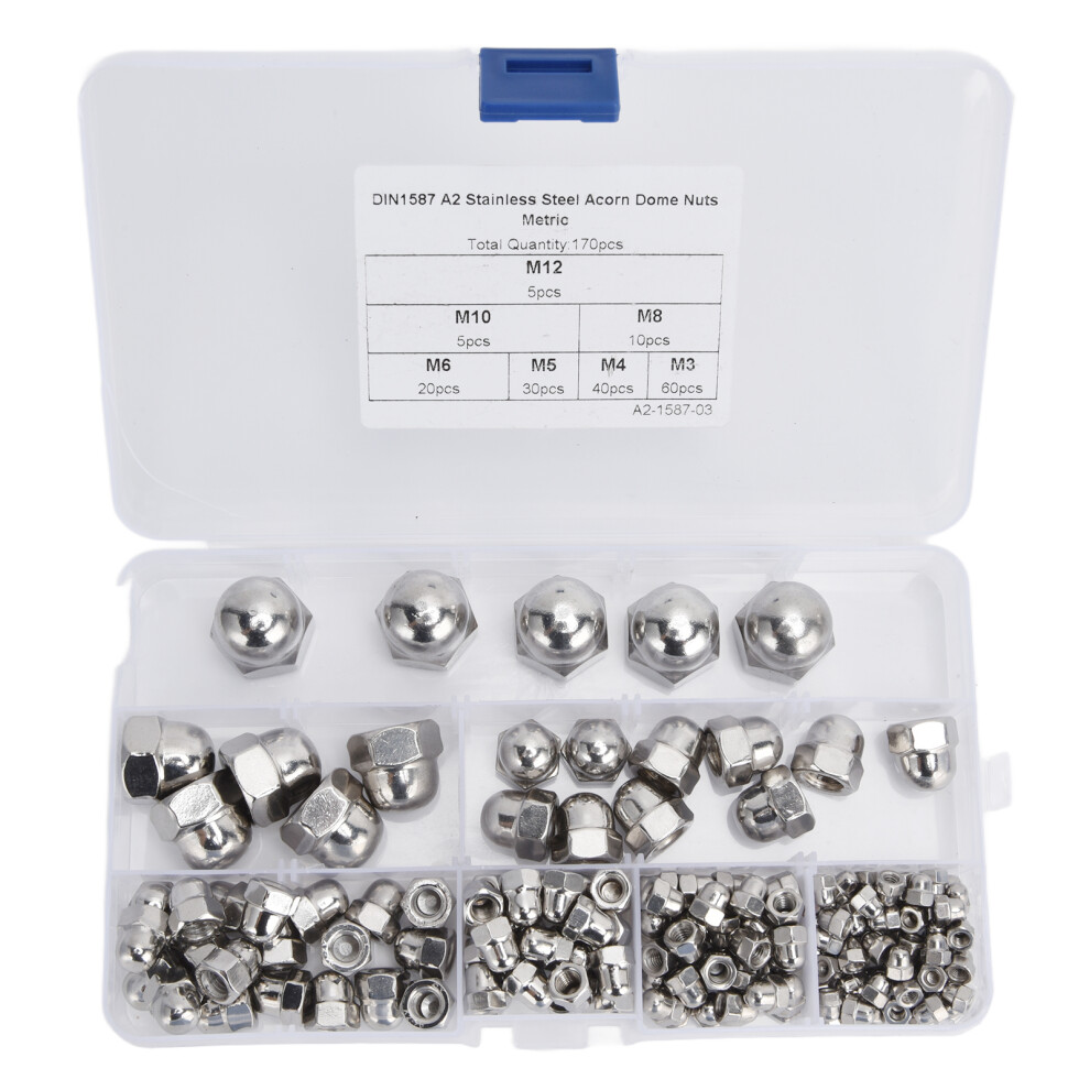 Durable Fasteners Acorn Cap Nuts Assortment, Corrosion Resistant Hex Dome Cap Nuts Set With Sturdy Plastic Organizer Box, Suitable For Industrial 9175034382567