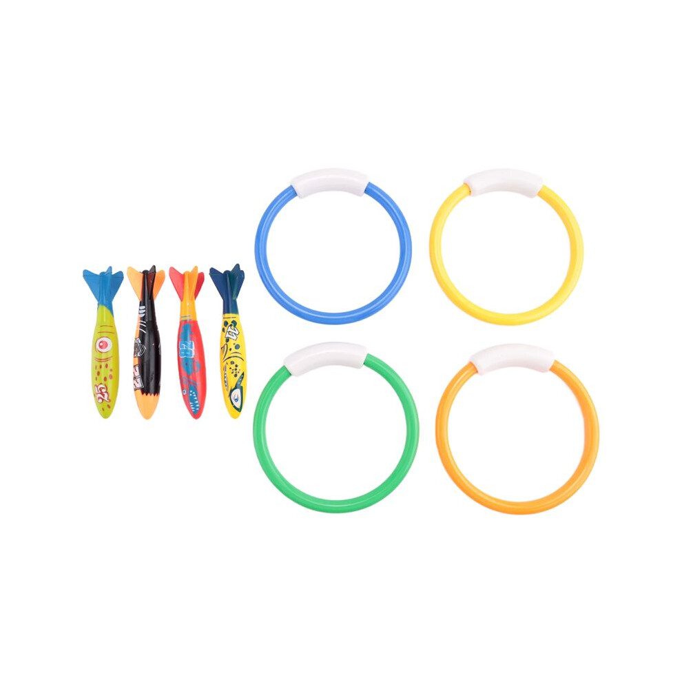 8 Pcs Underwater Swimming Pool Diving Rings, Diving Throw Torpedo Bandits Toys For Kids Gift Set. Training Dive Toys For Learning To Swim