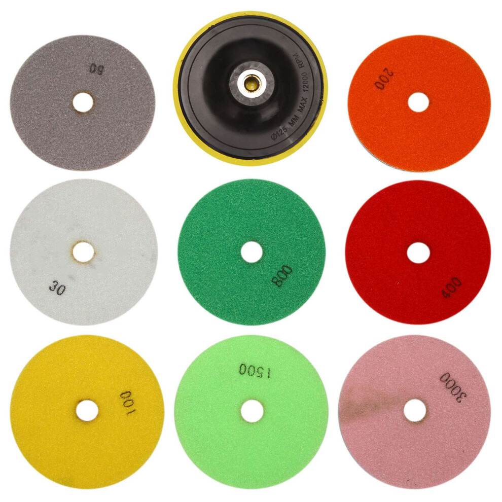 9Pcs/Set 5 Inch Diamond Polishing Pad Set Granite Marble Concrete Stone Tile Wet Dry For Granite Concrete Marble Stone Tiles 6033357119105