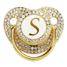 Gold Pacifier for Newborn, Safe Materials Non Toxic Silicone Baby Soother, Ergonomic Curved Design with Air Flow Holes, Odorless Bling Baby Pacifier