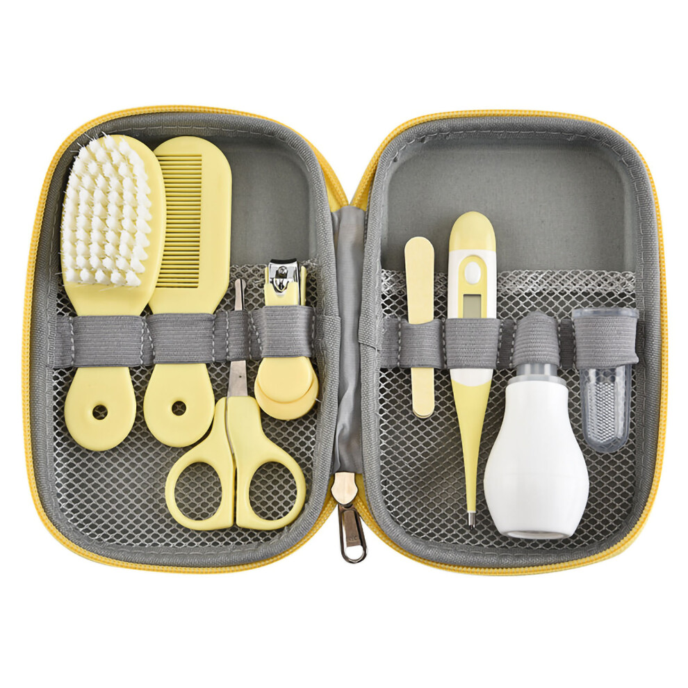 Baby Grooming Kit, Baby Healthcare 6-Piece Newborn Care Set with Hair Brush Nail Clipper Nose Cleaner Finger Toothbrush Scissors Manicure Kit, Safe