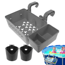 Poolside Storage Basket And Organizer 2 Cup Holder For Beverages Beach Patio Backyard Outdoor Container