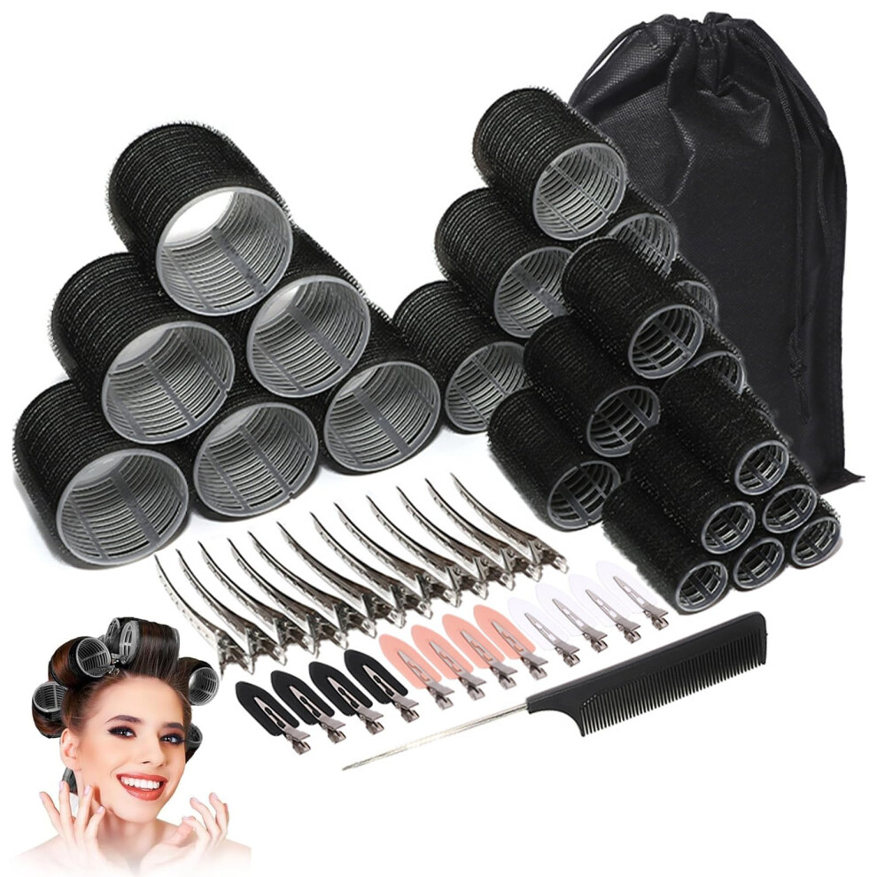 50PCS Hair Rollers Set with Clips, 4 Sizes Heatless Curlers for Volume and Waves with Bag