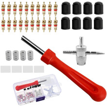 34 Pcs Valve Stem Removal Tool, Tire Valve Stem Replacement Kit, 20-Valve Cores, 8-Plastic Valve Caps, 4-Aluminium Alloy Valve Caps, Single Head Tire