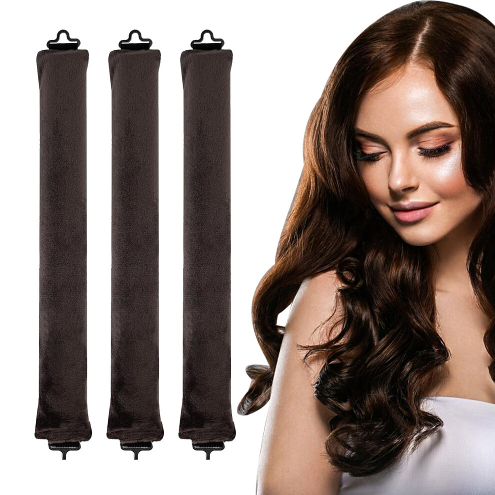 3PCS Heatless Hair Curlers Velvet Overnight Curling Rods for Long Hair with Hooks Brown