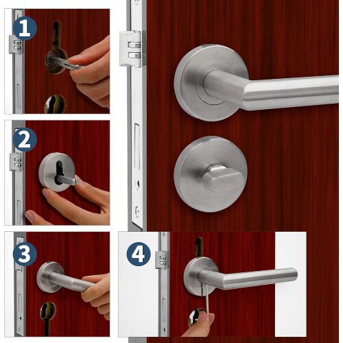 Contemporary Door Handle with Security Lock, Easy Installation Interior Door Handle Set with Concealed Fixings, Durable Adjustable Latch 2